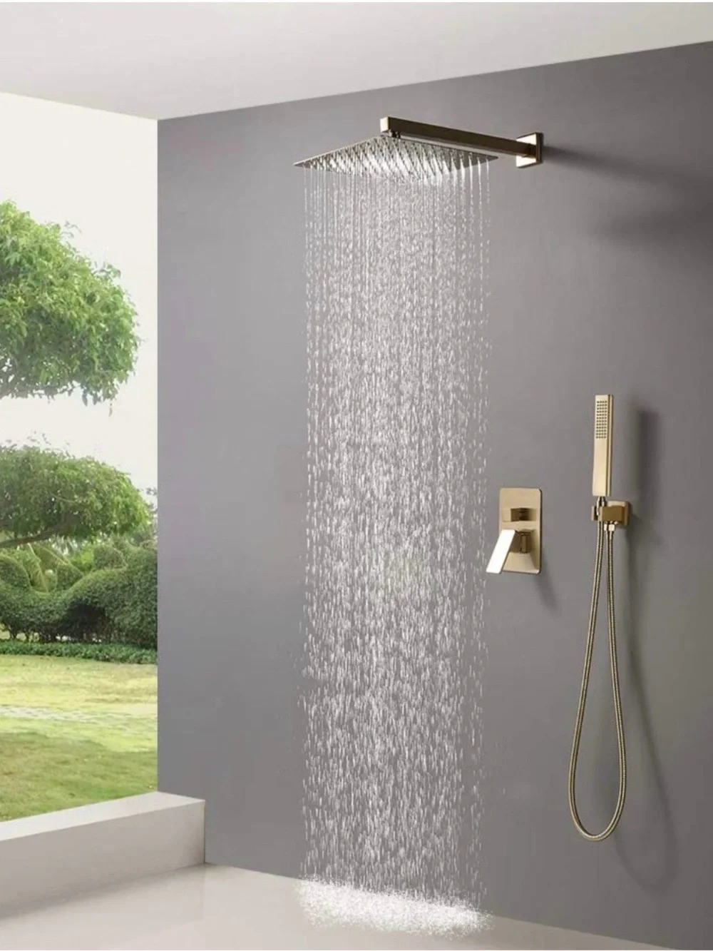 New Brushed Gold Square Rain Shower Set with Handheld